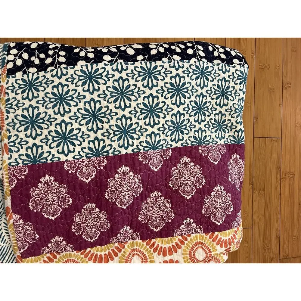Lush Decor Bohemian Stripe Reversible 100% Cotton Quilt Queen Size